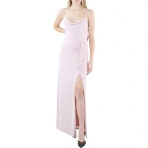 Aqua Formal Open Back Gown Womens Size S Lilac Pink Cowl Neck Draped Slit Prom